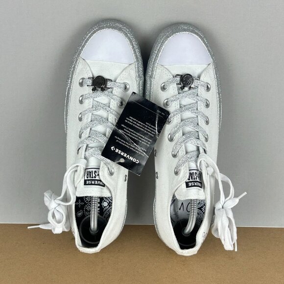 Converse Miley Cyrus Silver Glitter All Star Sneakers Womens 9 White Low Top - Picture 9 of 10